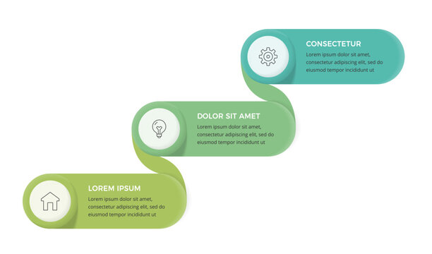 Infographic template featuring staircase diagram layout with a winding ribbon connecting three horizontal banners, ideal for process presentations or presenting sequential growth