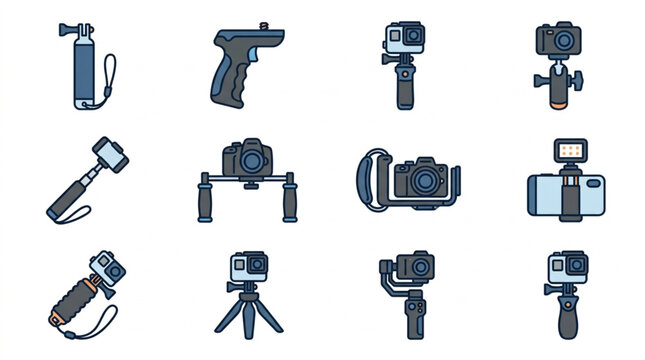 Collection of various camera and photography equipment icons.