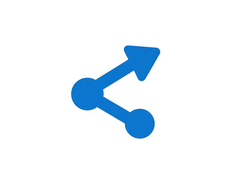 Blue share icon with connected dots and arrow pointing up isolated on transparent background