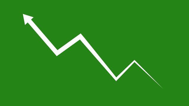 Dynamic white financial growth and market decline line graph animation set on a solid chroma key green screen background, for easy compositing, in business presentations, and data analysis projects