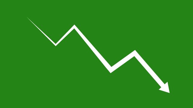 Animated white line graph chart showing market volatility and fluctuating financial trends against a solid green screen background, for easy chroma, key compositing and, data visualization