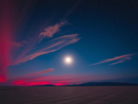 Night sky with moon and aurora