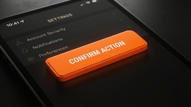 Close-up of Smartphone with Confirm Action Button.