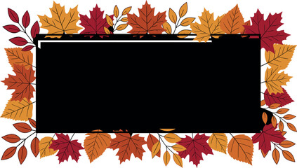 Autumn Foliage Rectangular Frame Vector Design with Colorful Maple Leaves, Birch Leaves, and Botanical Elements for Seasonal Greetings and Promotional Thanksgiving Backgrounds © Rtazmina