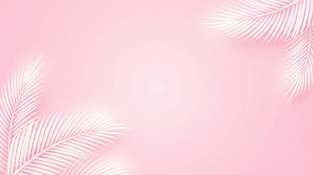 White palm leaf silhouettes framing a soft pastel pink background with a central empty space for text or