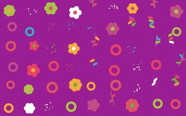 Fototapeta premium Colorful abstract flowers and shapes on purple background