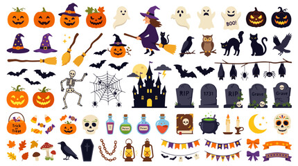 Obraz premium Large collection of Halloween decorative vector elements
