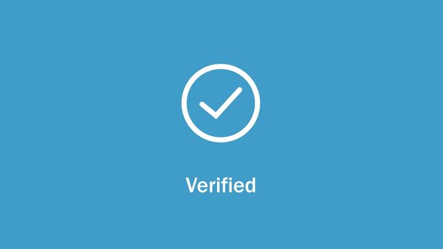 Animated verified checkmark motion on a solid blue background, representing digital authentication, successful task completion, approval status, and secure online identity verification process