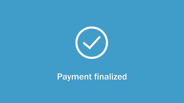 Payment finalized motion featuring a clean white checkmark on a solid blue background, e-commerce checkout success screens, digital transaction confirmations, and ui ux