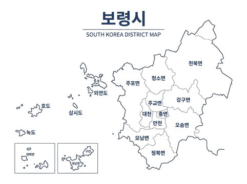 Boryeong City South Korea District Map Vector Illustration