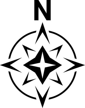 Black north direction symbol for map. Compass rose sign