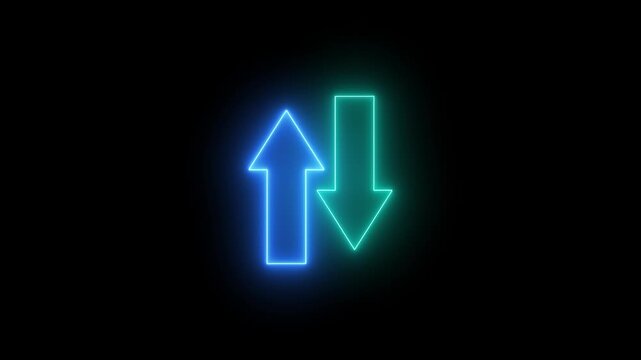 Abstract Neon Light Arrows Loop Representing Data Transfer, Upload and Download, or Market Trends animation..