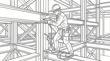 Fototapeta premium Construction professional assembling structural steel framework