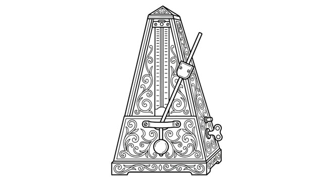 Vintage mechanical metronome with ornate floral engravings for timing