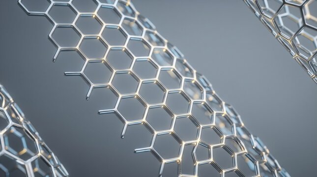 Nanotube structures form a complex hexagonal lattice mesh that highlights the incredible strength and versatility of advanced carbon materials used in modern scientific research and engineering.