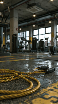 Battle Ropes on Gym Floor in Modern Fitness Training Facility