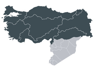 Fototapeta premium Turkey and Syria Map with Regional Administrative Borders