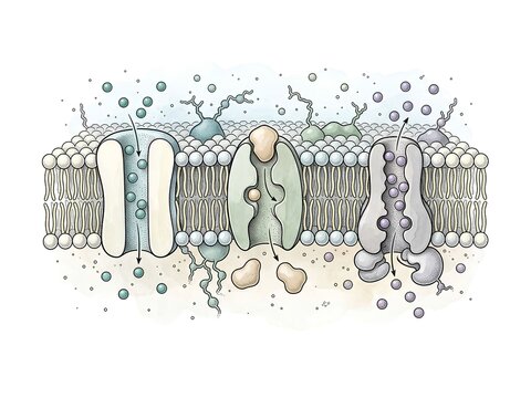 Membrane Transport Proteins Showing Channel Carrier and ATP Driven Pump Isolated on White Background