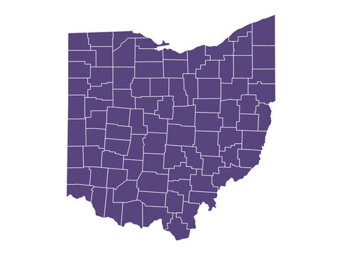 Purple Ohio State Map with Detailed County Borders and Administrative Boundaries