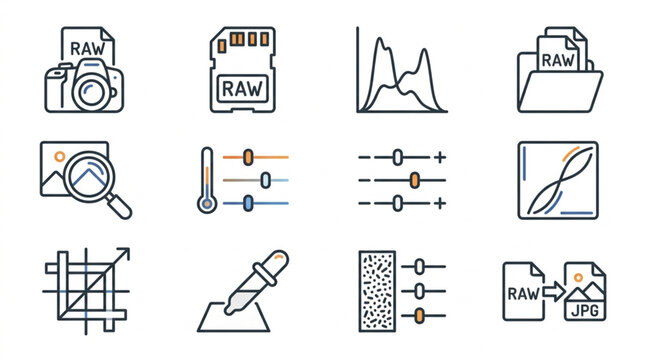 Collection of technology and data analysis icons set.