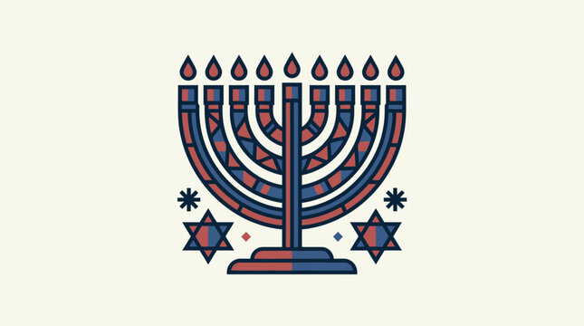 A stylized Hanukkah menorah with two Star of David symbols below