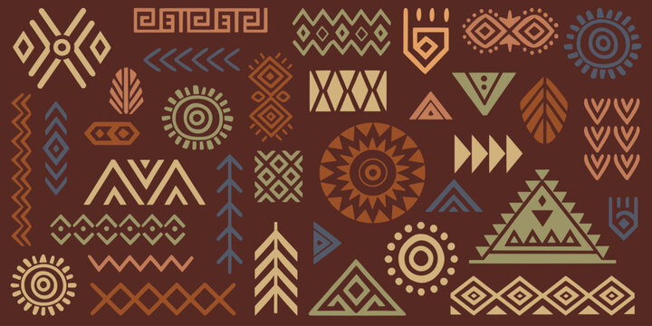 Set of primitive ethnic elements, hand drawn geometric ornament, vector design