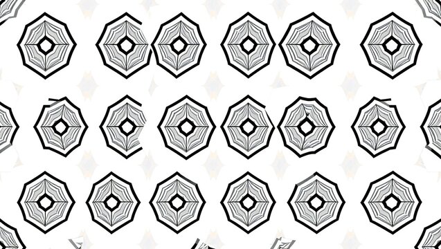 Black and white geometric pattern with repeating octagon shapes and circular lines