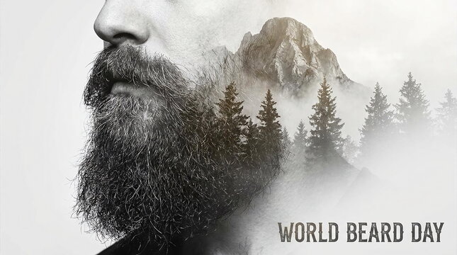Side profile of bearded man with mountain forest exposure.