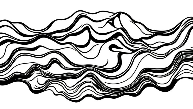 Abstract hand drawn wavy lines forming a mountain range landscape sketch