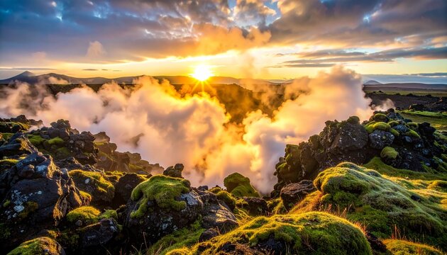 Dramatic Geothermal Steam Vent in Iceland Volcanic Landscape