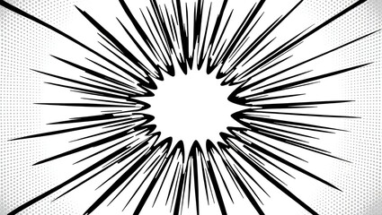 Fototapeta premium Black and white comic book style speed lines radiating from the center for action effects