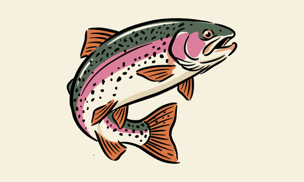 Vintage illustration of a jumping rainbow trout. Retro fishing artwork for posters and apparel.
