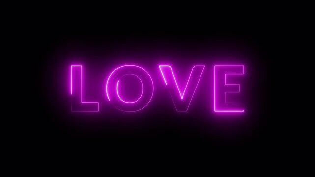 LOVE Neon Glow Text Animation - Valentine's Day Wedding Romantic Light Background""LOVE Neon Glow Text Animation Valentine's Day Wedding Romantic Background Loop animation in 4k with alpha channel