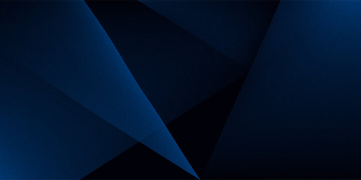 Black dark navy blue silver abstract pattern background. Geometric shape. Line triangle angle fold polygon diamond 3D. Color gradient ombre. Rough grain noise. Light shadow.