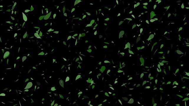 Scattered green leaves on a dark black background create a natural seamless pattern with a calm, moody feel, ideal for live wallpaper, fabric, wrapping paper, or eco themed design.