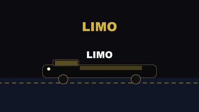 Minimalist limo car animation driving on road at night, luxury transportation concept 4k