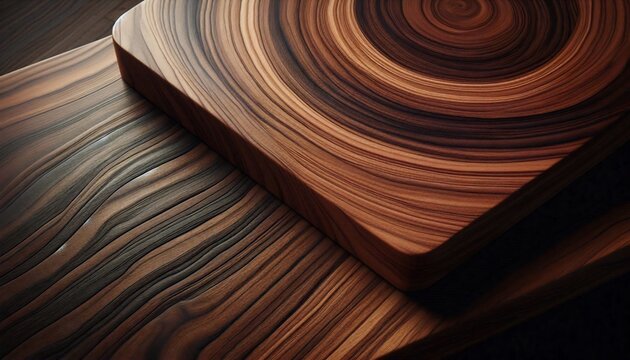 Polished natural wood grain surfaces with contrasting circular