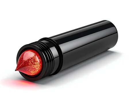 Black laser pointer with red light beam.