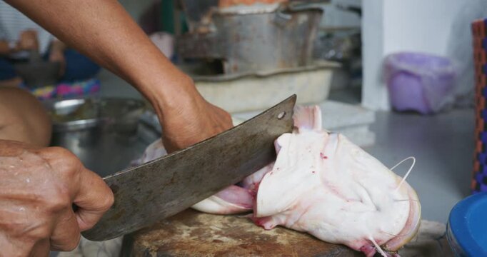 Live naked catfish raw food on white prepare cooking food industry