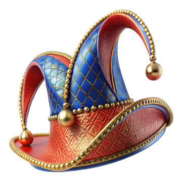 Vibrant jester hat with gold accents and colorful design