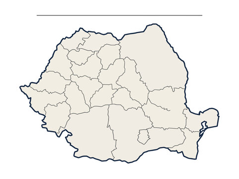 Romania Map with Administrative County Boundaries - Minimalist Vector Illustration of Romanian Regions and Districts