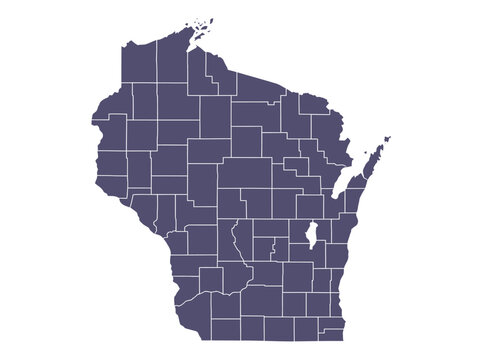 Wisconsin State Map with County Borders, Dark Silhouette Vector Illustration
