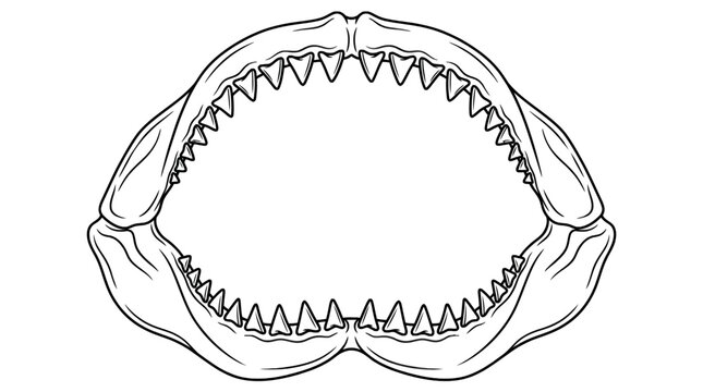 Powerful shark jaws with sharp teeth in line art style