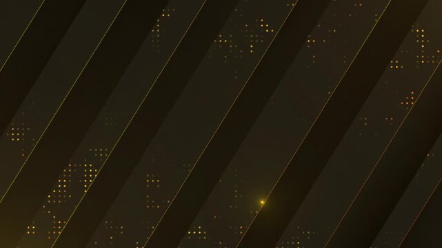 Luxury Dark Black and Gold Geometric Lines Motion Background with Digital Dots Loop Animation.