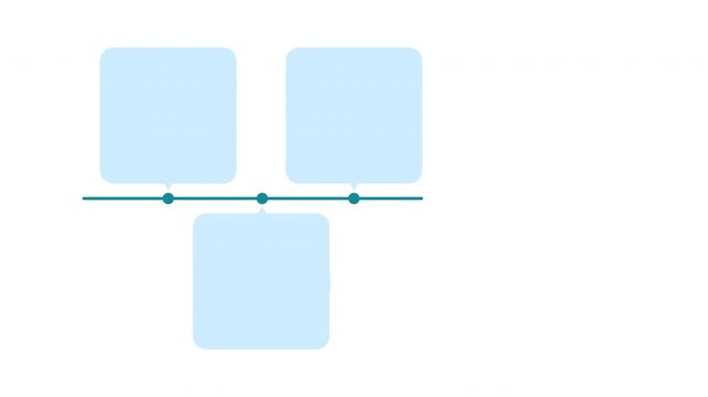 Animated five step timeline infographic with light blue squares and teal line on white background for business strategy presentation
