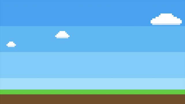 Pixel Art Blue Sky Clouds Day Field Green Grass 8 Bit Retro Game Background Looping Animation