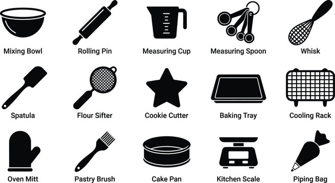 Premium black and white silhouette collection set baking tools kitchen utensils