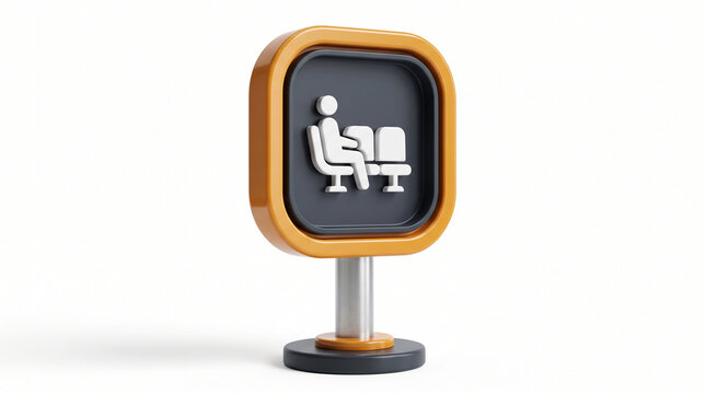 Black orange waiting area sign on metal stand