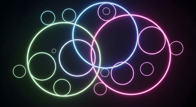 Colorful neon abstract circles with glowing effects. Modern digital art design for technology and innovation themes.