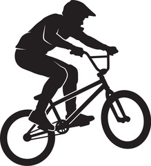 Fototapeta premium Bmx rider silhouette performing jump stunt on dirt track for extreme sports design.
